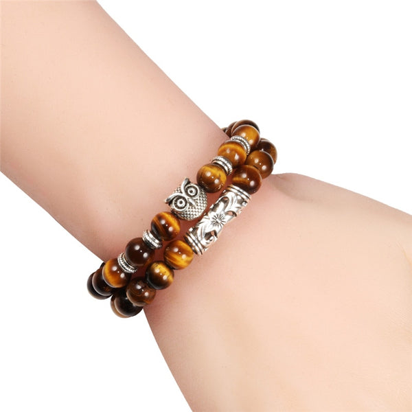 Pulseras de piedra desgastada de ojo de tigre de lava negra