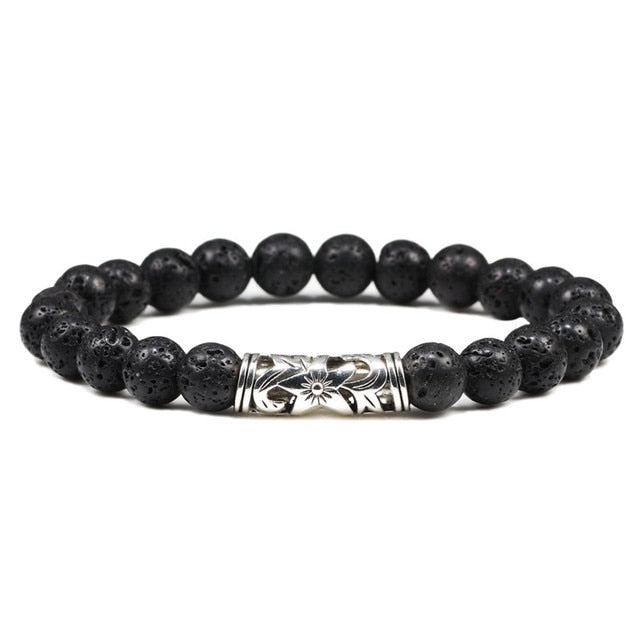 Black Lava Tiger Eye Weathered Stone Bracelets