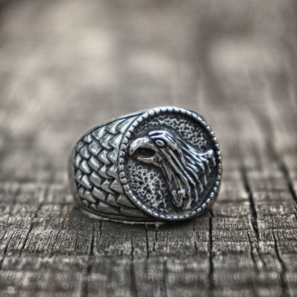 Mens Stainless Steel Signet Eagle Ring Classic and Vintage Biker Style Bird Rings