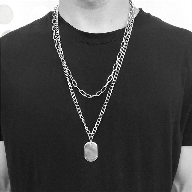 Personality Hip Hop Metal Cross Pendant Silver Color Chain Necklace