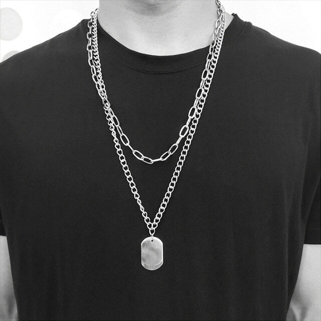 Personality Hip Hop Metal Cross Pendant Silver Color Chain Necklace