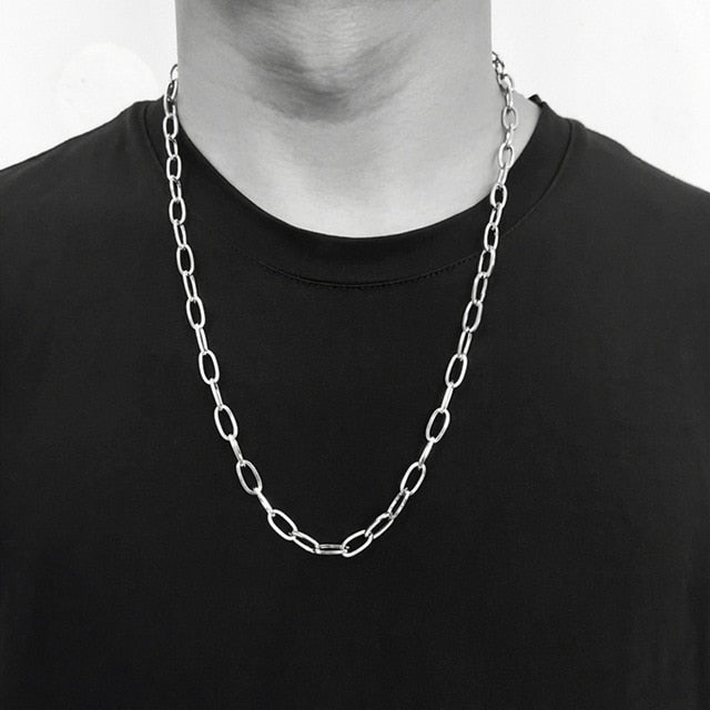 Personality Hip Hop Metal Cross Pendant Silver Color Chain Necklace