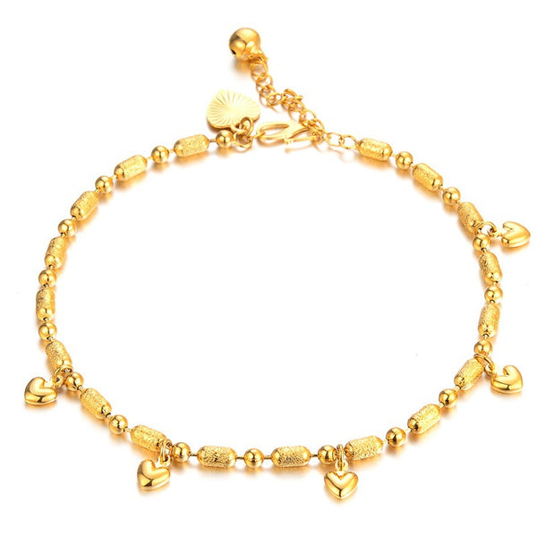 Tobilleras para niñas con cadena de cuentas de la suerte y corazón dorado