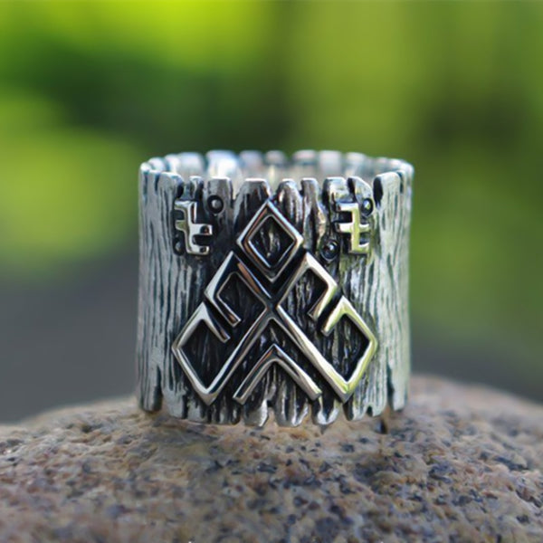 Amulet Rozhanitsa Rune Wide Bands Magic Pagan 316L Stainless Steel Ring