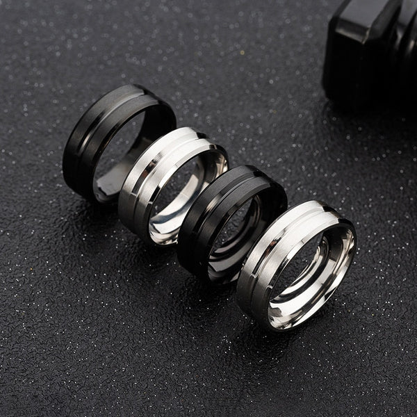 Anillo de acero inoxidable pulido con ranura mate para mujer y hombre