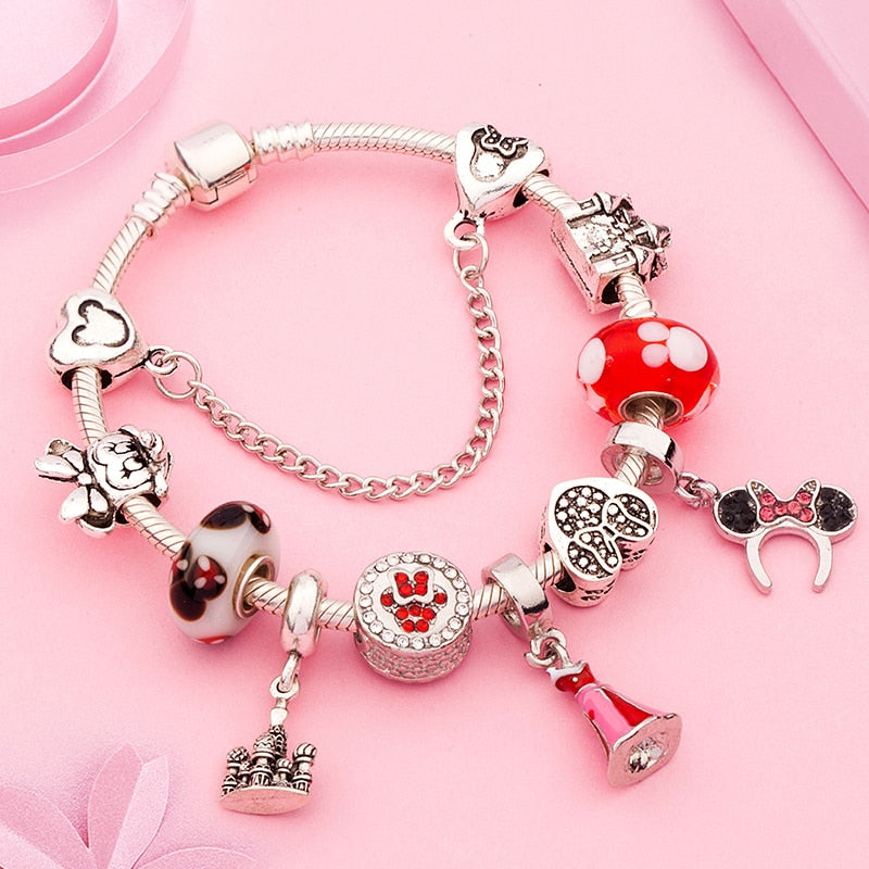 Cute Red Enamel Princess Dress Minnie Bracelet