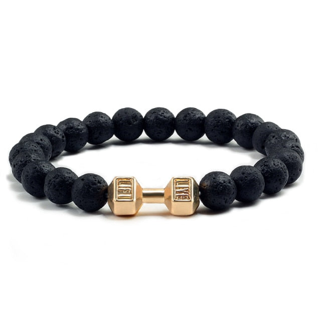 Natural Black Volcanic Lava Stone Dumbbell Bracelet