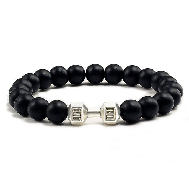 Natural Black Volcanic Lava Stone Dumbbell Bracelet