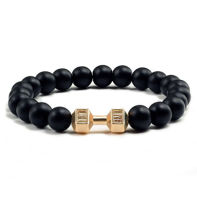 Natural Black Volcanic Lava Stone Dumbbell Bracelet