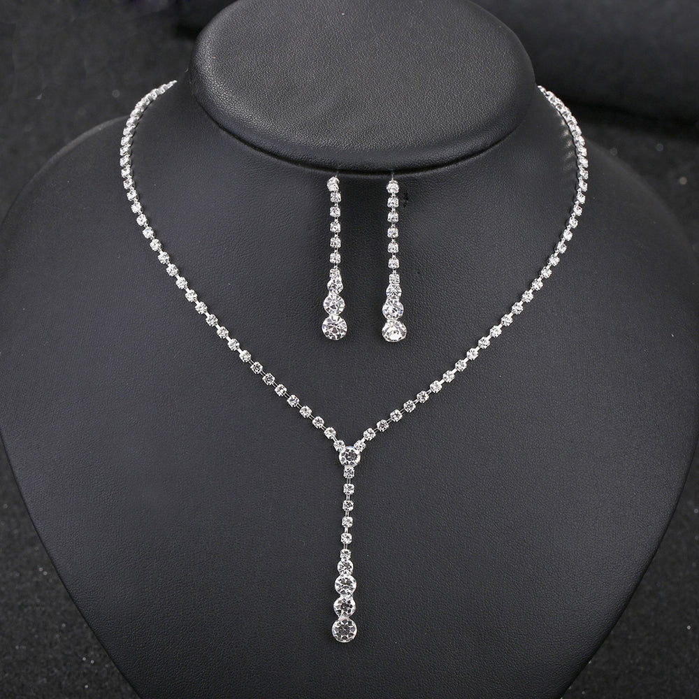 Fashion Women Drop Crystal Choker Necklace Earrings Set