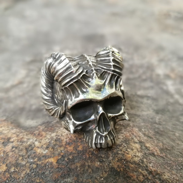 Anillos únicos de calavera de diablo con cuernos para hombre, anillo de acero inoxidable de demonio satánico