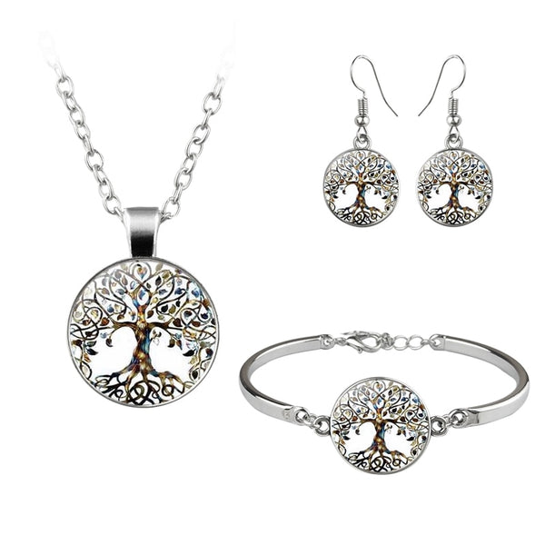 Conjunto de joyas vintage con diseño de mariposa y tai chi del árbol de la vida