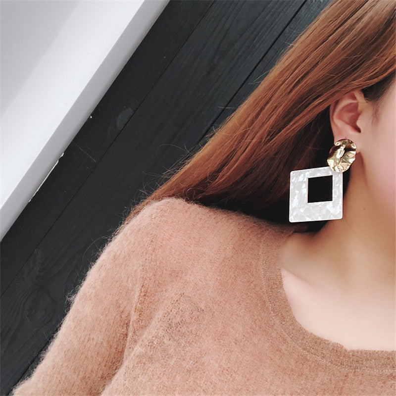 Fashion  Square Acetate Clip On Earrings No Hole for Women