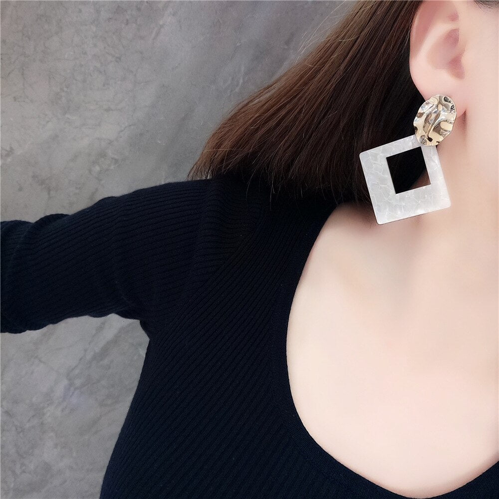 Fashion  Square Acetate Clip On Earrings No Hole for Women