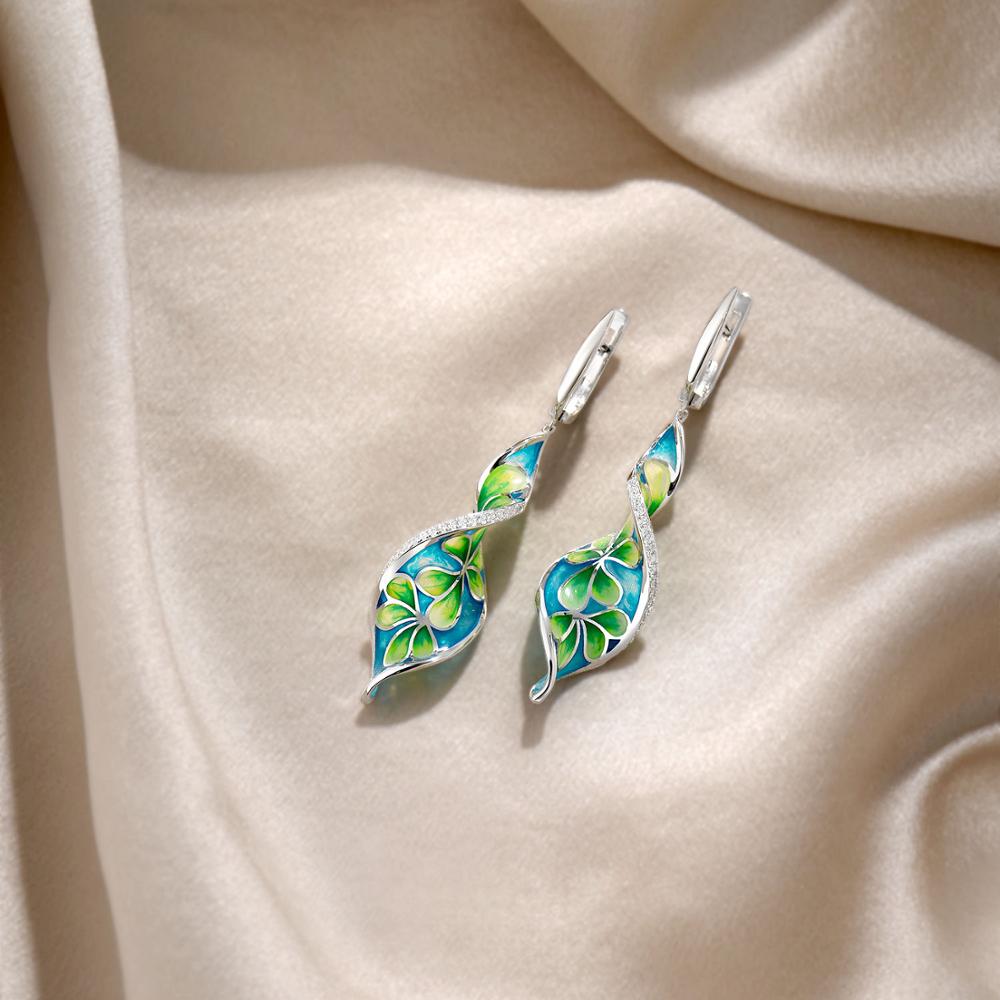 Silver Earrings For Women Pure 925 Sterling Silver Long Colorful Flower Drop Earrings