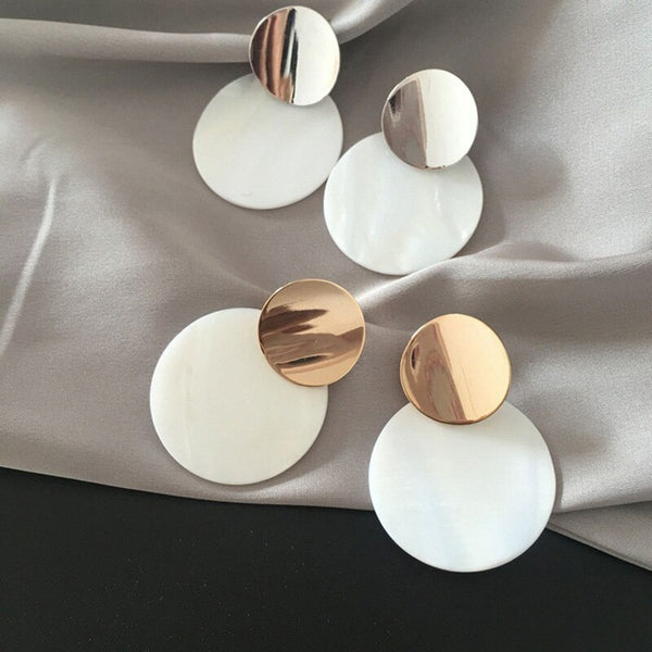 Fashion Round Shell Pendant Earrings clip earrings for women