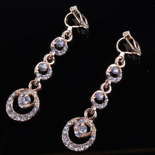 Korean Charm Gold Rhinestone Clip on Earrings Without Piercing