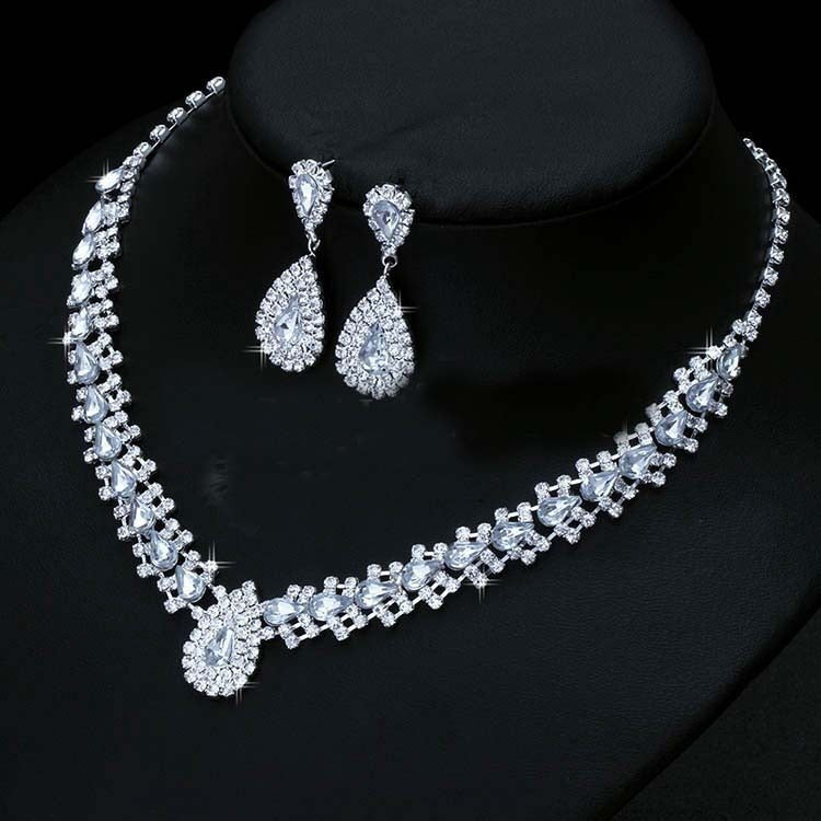 Luxurious  Austria Crystal  Drop Earring Necklace Wedding Jewelry Sets
