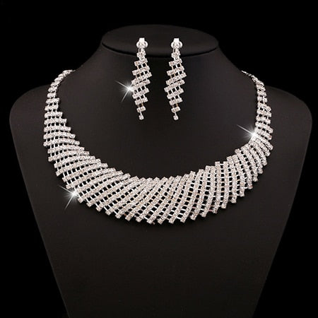Luxurious  Austria Crystal  Drop Earring Necklace Wedding Jewelry Sets
