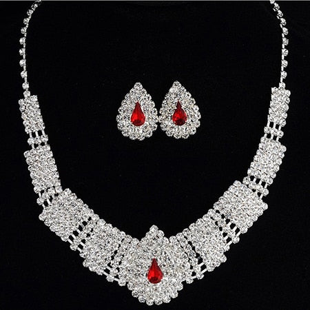 Luxurious  Austria Crystal  Drop Earring Necklace Wedding Jewelry Sets