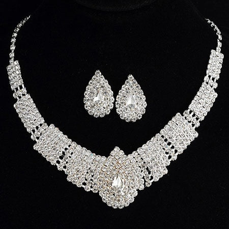 Luxurious  Austria Crystal  Drop Earring Necklace Wedding Jewelry Sets