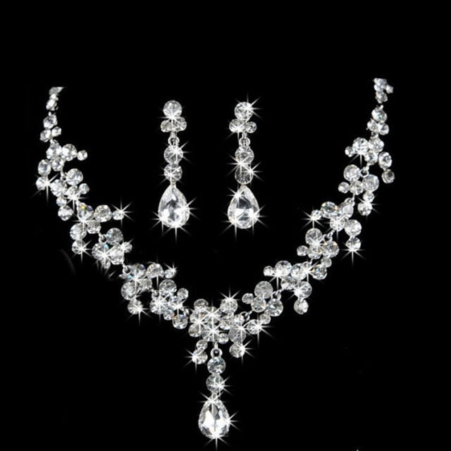 Luxurious  Austria Crystal  Drop Earring Necklace Wedding Jewelry Sets