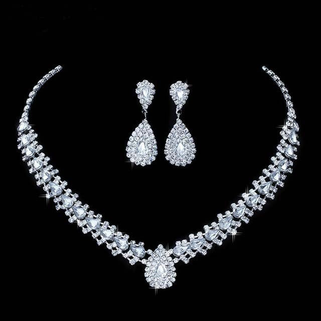 Luxurious  Austria Crystal  Drop Earring Necklace Wedding Jewelry Sets