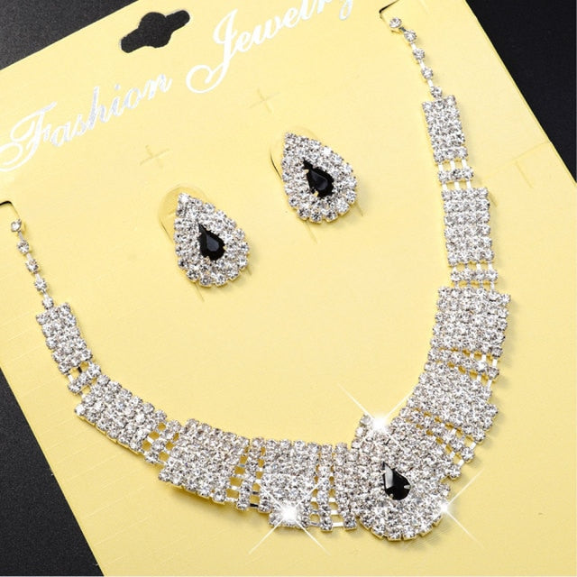 Luxurious  Austria Crystal  Drop Earring Necklace Wedding Jewelry Sets