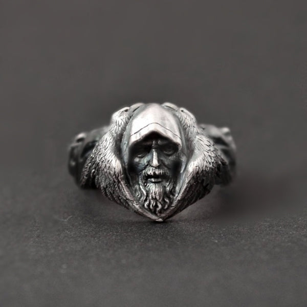 Norse Mythology Odin Raven Rings Mens Viking Wolf Stainless Steel Ring