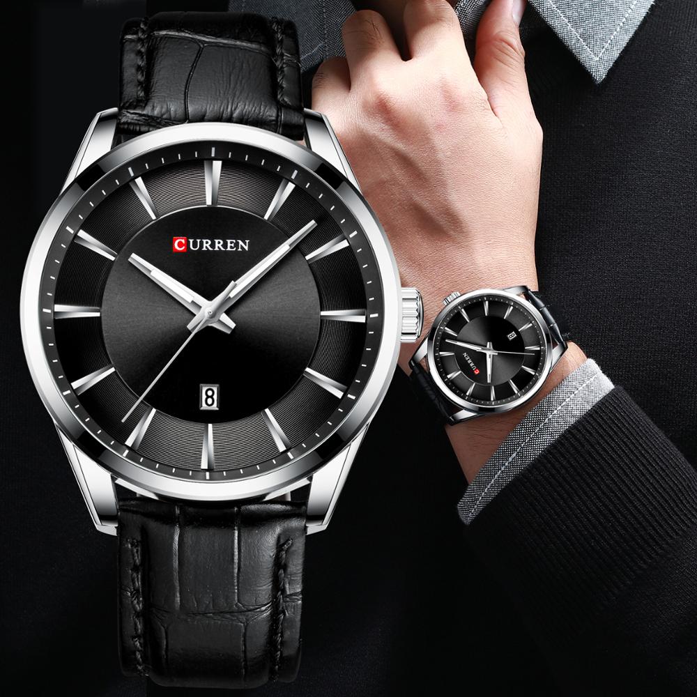 Men Leather Strap Male Wristwatches Top Luxury  Business Men's Clock