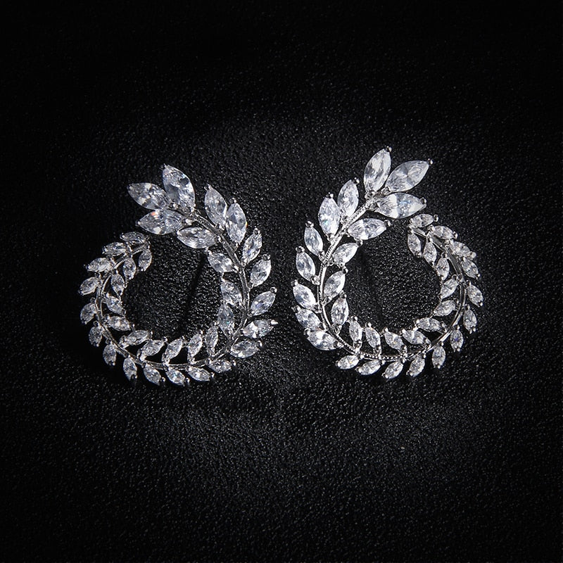 Leaf Shape Fashion CZ Necklace Earring Bracelet and Ring Sets