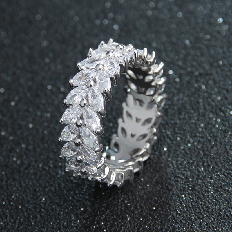 Leaf Shape Fashion CZ Necklace Earring Bracelet and Ring Sets