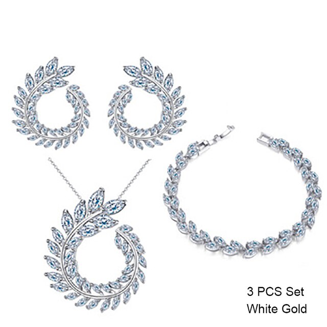 Leaf Shape Fashion CZ Necklace Earring Bracelet and Ring Sets