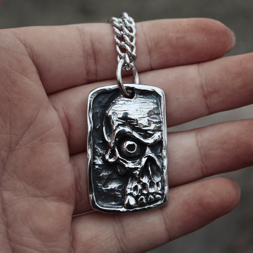 Mens Fashion Stainless Steel Anger Skull Pendant Necklace
