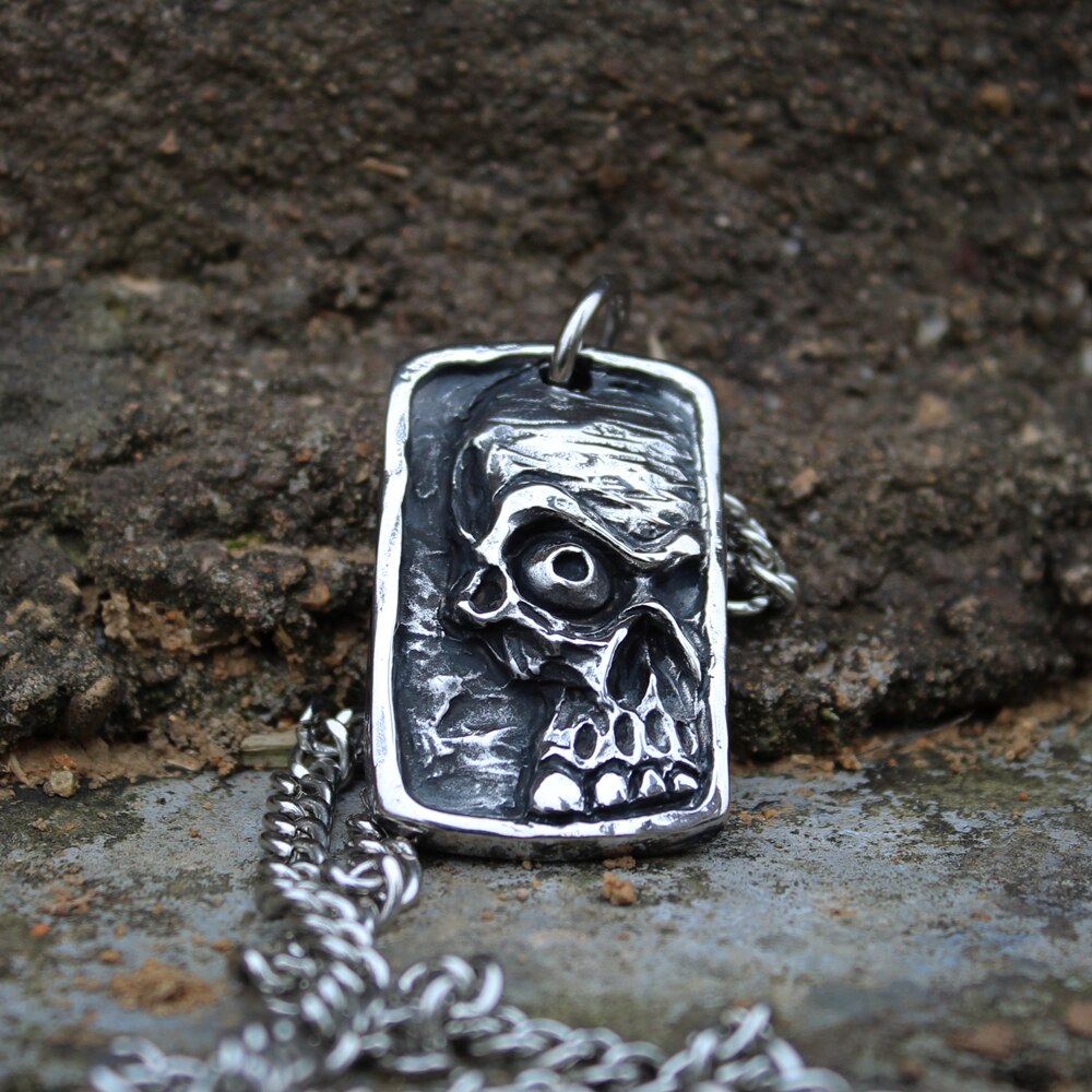 Mens Fashion Stainless Steel Anger Skull Pendant Necklace