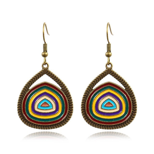 Women Alloy Crystal Ethnic Beads Boho Flower Earrings