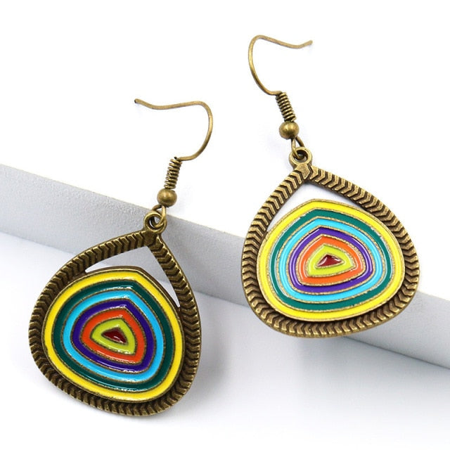 Women Alloy Crystal Ethnic Beads Boho Flower Earrings