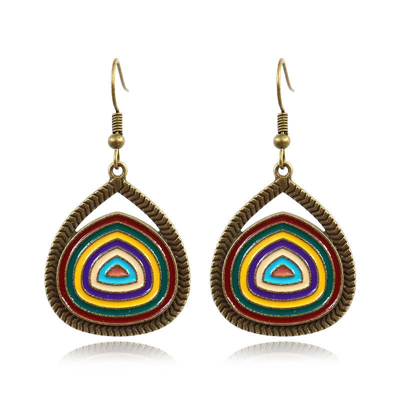 Women Alloy Crystal Ethnic Beads Boho Flower Earrings