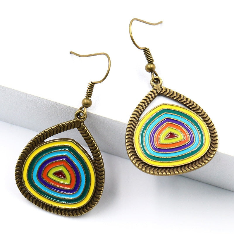 Women Alloy Crystal Ethnic Beads Boho Flower Earrings