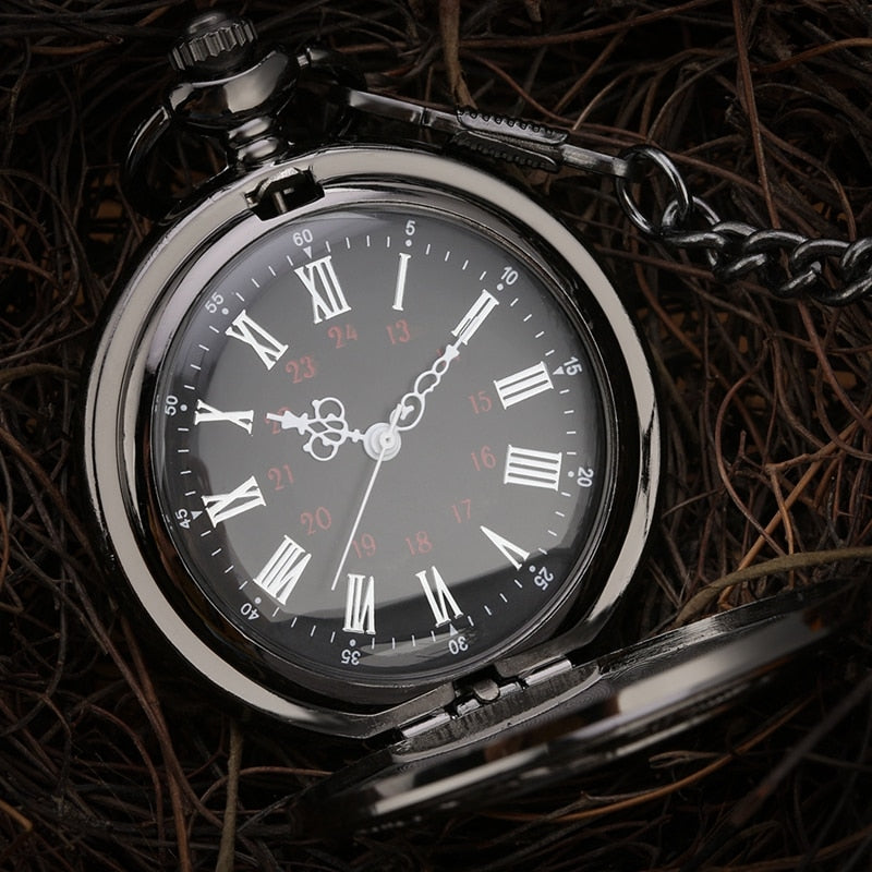 Black Roman Numerals Quartz Pocket Watch