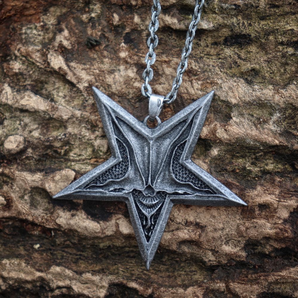 Unique Gothic Pentagram Baphomet Satan Skull Pendant Necklace