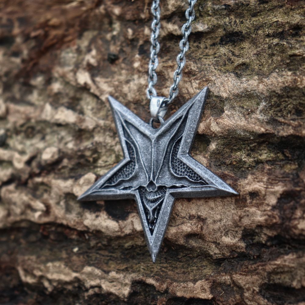 Unique Gothic Pentagram Baphomet Satan Skull Pendant Necklace