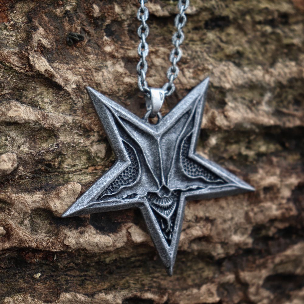 Unique Gothic Pentagram Baphomet Satan Skull Pendant Necklace