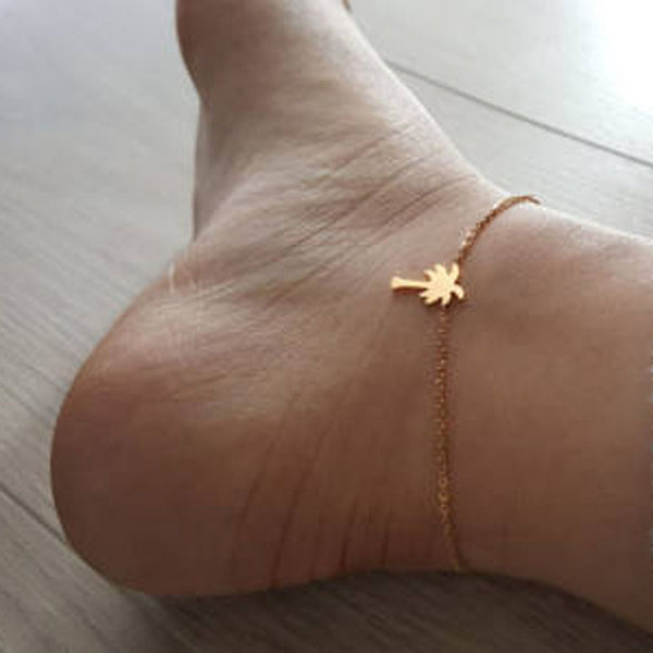 Tobillera con dije de palmera para mujer, joyería para fiesta en la playa de Hawái