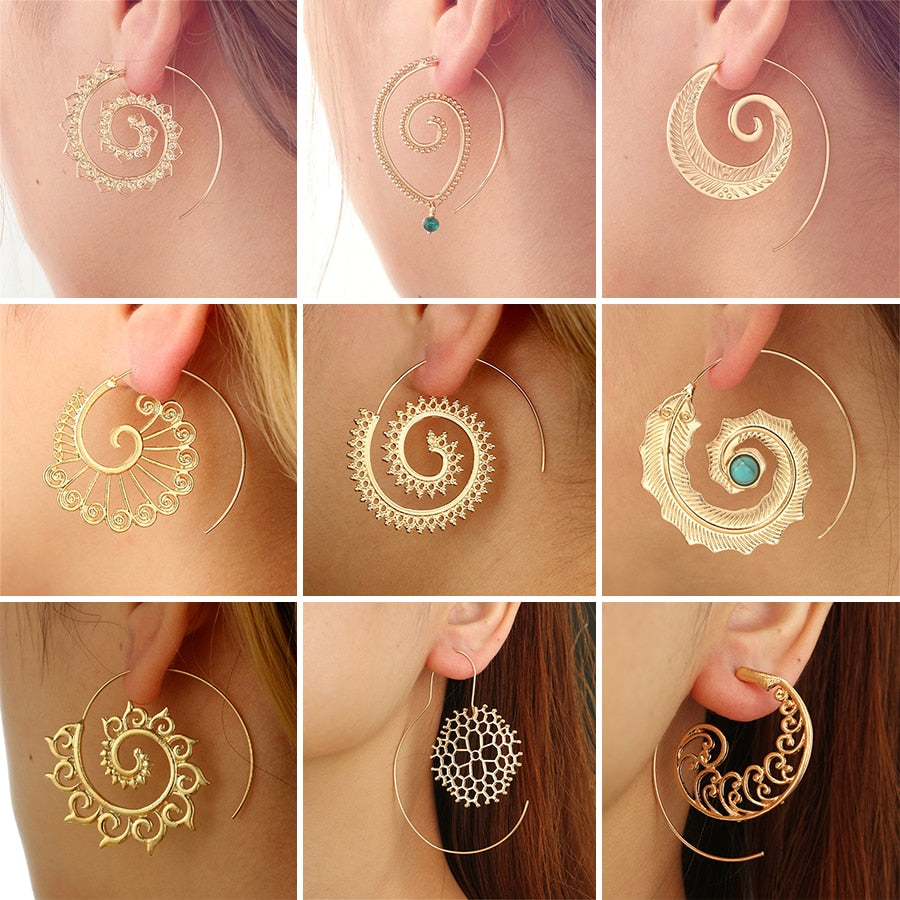 Trendy Gold Silver Color Round Spiral Earrings