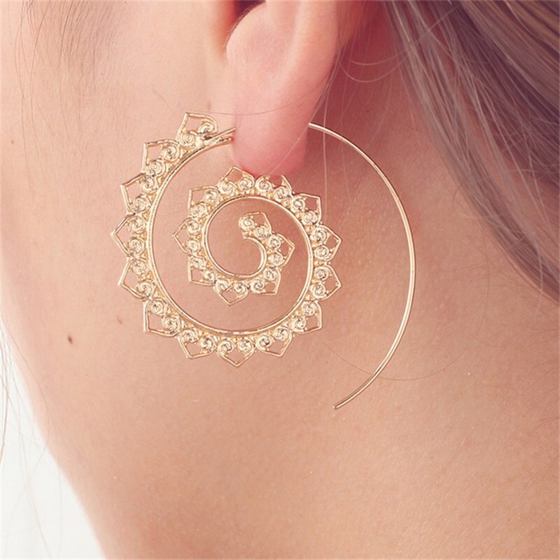 Trendy Gold Silver Color Round Spiral Earrings