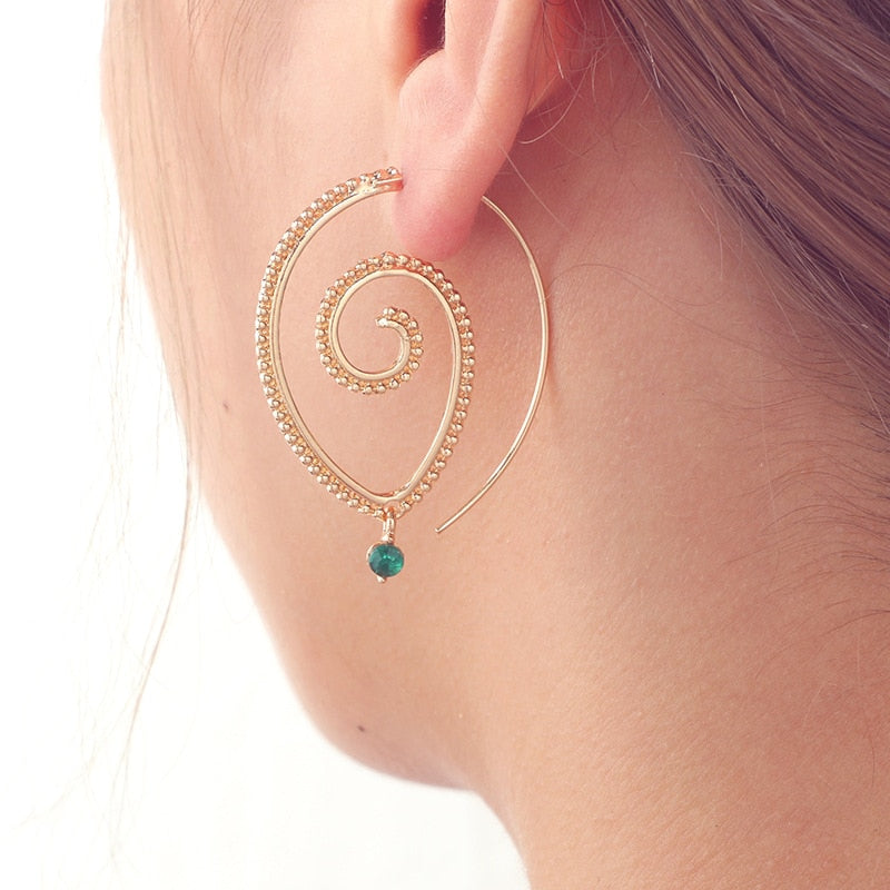 Trendy Gold Silver Color Round Spiral Earrings