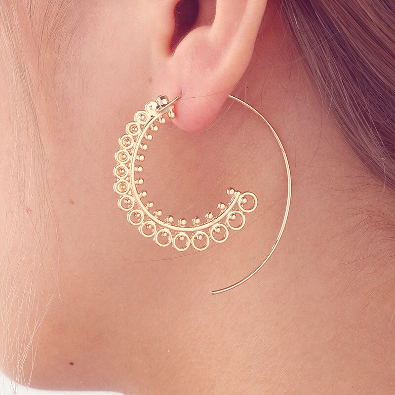 Trendy Gold Silver Color Round Spiral Earrings