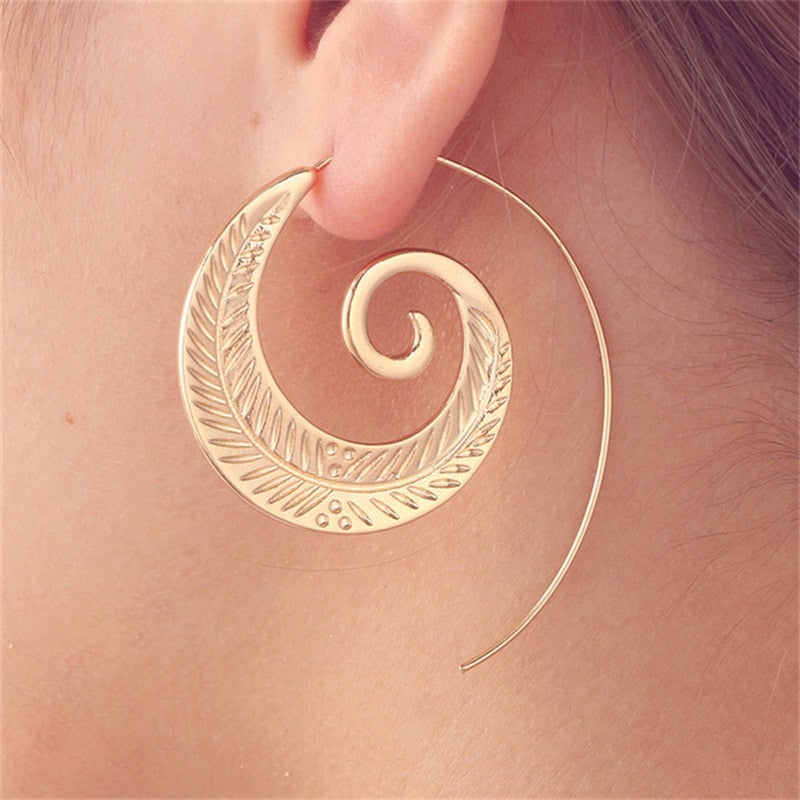 Trendy Gold Silver Color Round Spiral Earrings