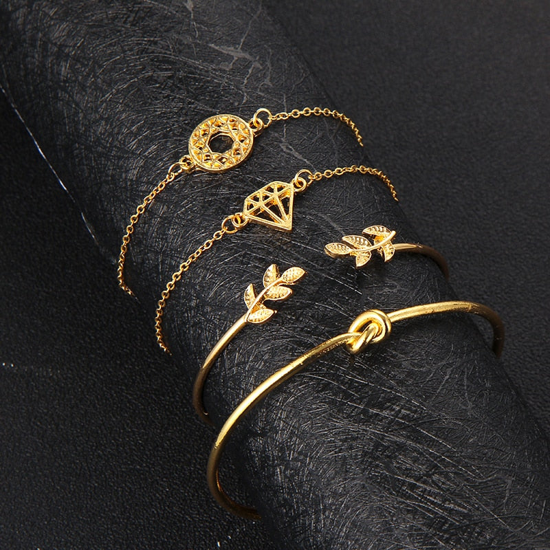 Fashion Bohemia Leaf Knot Hand Cuff Link Chain Charm Bracelet